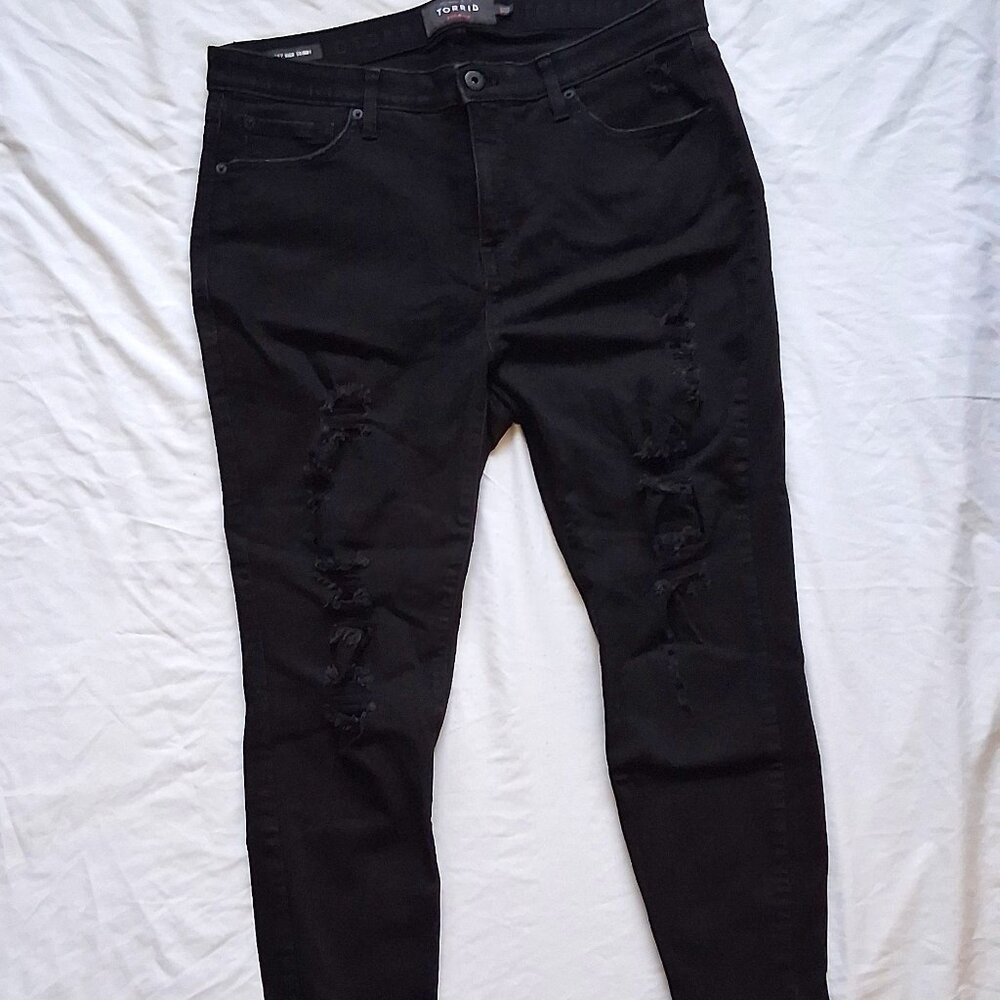 Torrid, Jeans, Black, Ripped, Frayed, 18 S, Excellent